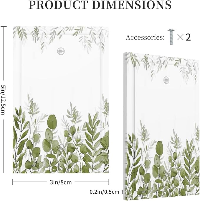 Green Eucalyptus Plant Leaves Vine Light Switch Cover Plate 1 Gang No Device Blank Electrical Wall Plates Faceplate Decorative Switch Plate for Bed Room Living Room Decor