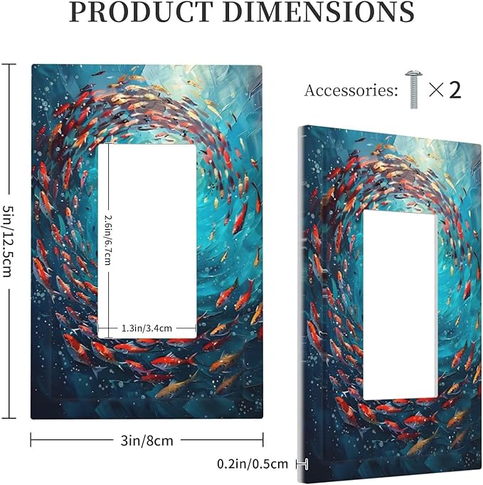 Ocean Fish School Of Fish Vortex Deep Sea Decorative Outlet Covers 1 Gang Single Rocker Light Switch Cover Plate Wall Plates GFCI Faceplate for Kids Room Bedroom Decor