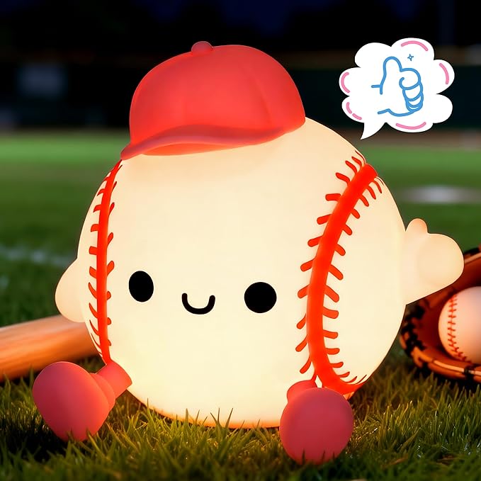 CoolGift Mart Softball Night Light for Girls, Silicone Touch Control Lamp, USB Rechargeable with Timer & Brightness Adjustment, Gift for Softball Lovers