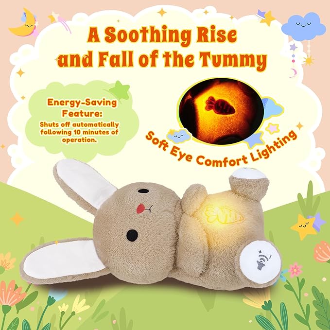 BRICHOEE Breathing Stuffed Animal, Soothing Bunny Stuffed Animal with Moving Ears, Breathing Motion, Calming Sound and Light for Baby Sleep Companion Plush Toy Easter Gifts for Kids Adults Newborns