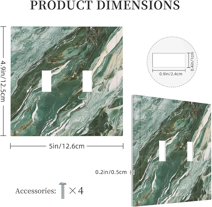 Decorative Switch Plate Cover with Modern Luxury Green Marble Texture Design 2 Gang Wall Plate Unique Double Toggle Double Light Switch Covers for Kitchen Bathroom Decor