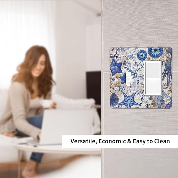Outlet Covers Vintage Sea Blue Seahorse Starfish Octopus 1 Toggle 1 Rocker Combination Decorative Wall Plate Electrical Switch Plates Light Switch Cover Plate For Kids Room Home Decor