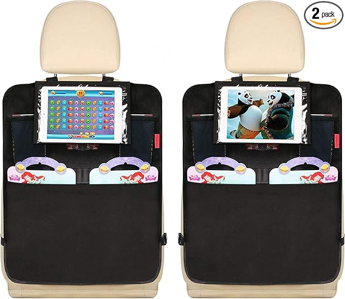 Kaiphy Car Backseat Organizer Premium Quality Car Kick Mats with 10" Tablet Holder - Extra Large Pocket- Sturdy Top 2Pack