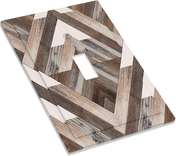 Polygon Collage Abstract Shapes Rustic Wood Panel Print Decorative Light Switch Cover 1 Gang Single Toggle Device Electrical Faceplate Switchplates Decorator Outlet Wall Plate for Farmhouse Bedroom