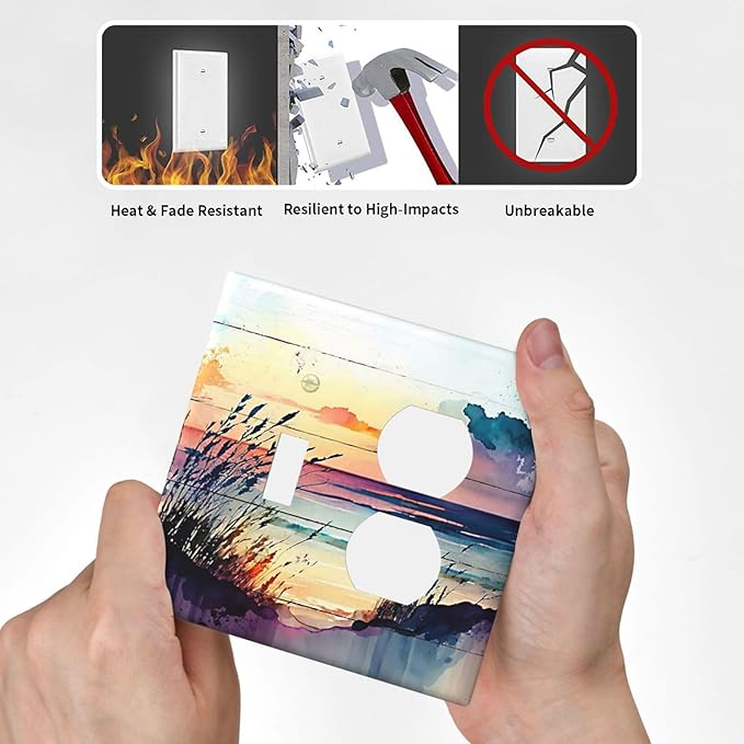 Decorative Outlet Covers Watercolor Sunset Beach Nature Coastal Seascape 2 Gang Wall Plate Single Toggle Duplex Light Switch Cover Switch Plate Covers Faceplate for Bedroom Decor