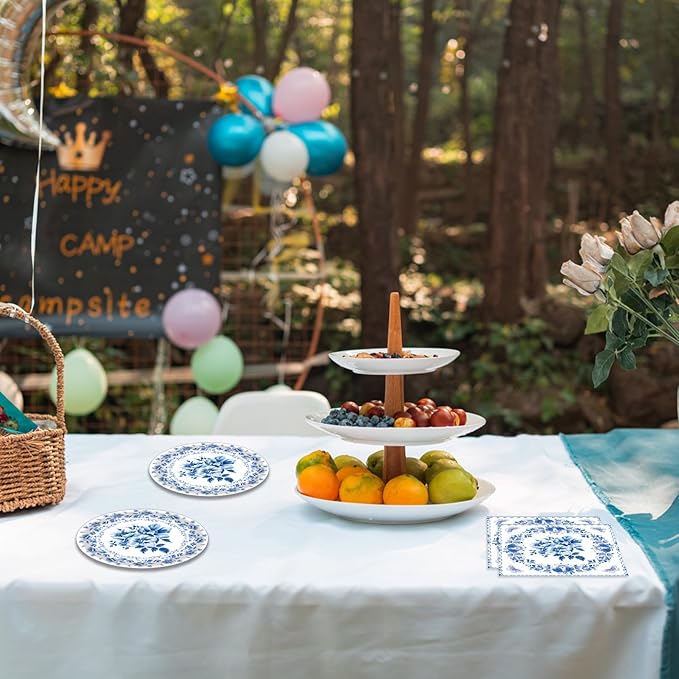 40 PCS Floral Birthday Decorations Blue and White Flower Theme Disposable Tableware Blue Plates and Napkins Party Supplies for Wedding Baby Shower Bridal Shower Holiday Birthday Party Supplies