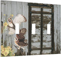 Vintage Brown Blue Old Wooden Door Triple Toggle Light Switch Cover 3 Gang Wall Plate Decorative Antique Barn Door with Owls Sunflower Electrical Facplate for Bathroom Kitchen Home 6.7" x 4.8"