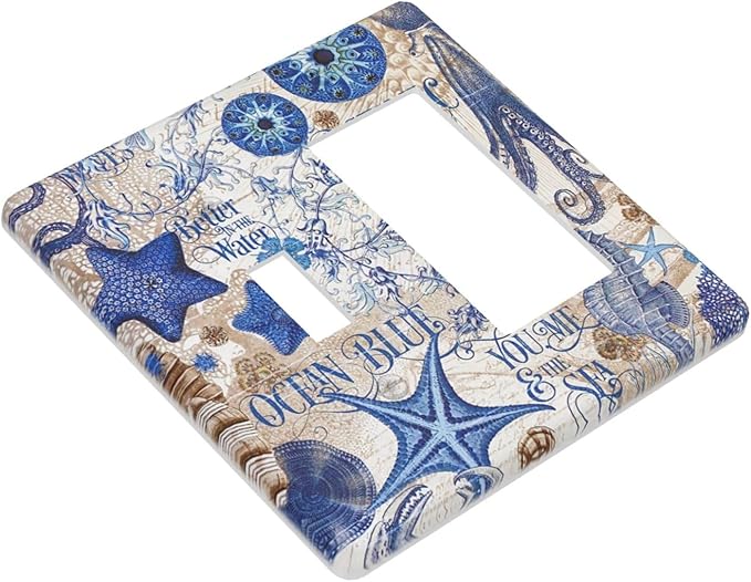 Outlet Covers Vintage Sea Blue Seahorse Starfish Octopus 1 Toggle 1 Rocker Combination Decorative Wall Plate Electrical Switch Plates Light Switch Cover Plate For Kids Room Home Decor