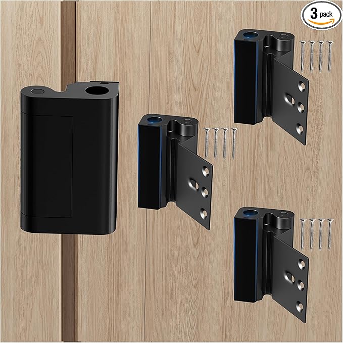 Tonitrui Home Security Door Reinforcement Lock for Front/Inward Swing Doors - Upgraded Reinforced 1200lbs Capacity, Night Kids Safety Metal Flip Deadbolt Latch (3Pack Black)