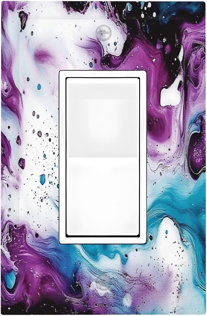 Decorative Outlet Covers Purple Blue Swirl Marble Tiles 1 Gang Single Rocker Light Switch Cover Plate Wall Plates Gfci Faceplate For Bed Room Living Room Decor