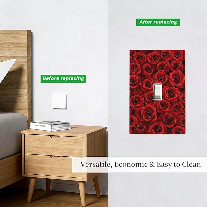Lush Red Roses 1-Gang Toggle Light Switch Plate, Romantic Rose Bouquet Decorative Wall Plate for Bedroom Powder Room Decor