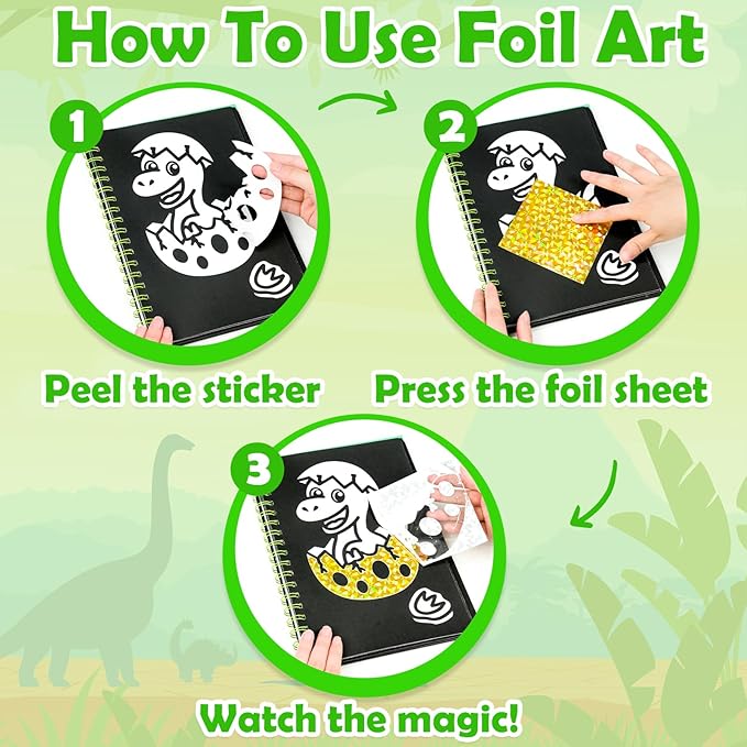 FUNNYB&G Foil Art Crafts for Kids Ages 4-8: Mother's Day 2026, Birthday Gift for Boys, Art and Crafts Supplies, Party Favors, Creative Toys for Boys 4 5 6 7 8 9 Years Old (Dinosaur World)