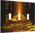 Rustic Nature Tree Autumn Maple Leaf Triple Toggle Light Switch Cover 3 Gang Wall Plate Decorative Gold Fall Leaves Woodland Park Foliage Tree Electrical Facplate for Bathroom Kitchen Home 6.7" x 4.8"