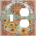 Boho Retro Sun Sunflower Vintage Flower Butterfly Wallplates 1 Toggle 1 Duplex Switch Plate Electrical GFCI Faceplate Decorative Light Switch Covers for Farmhouse Home Decor