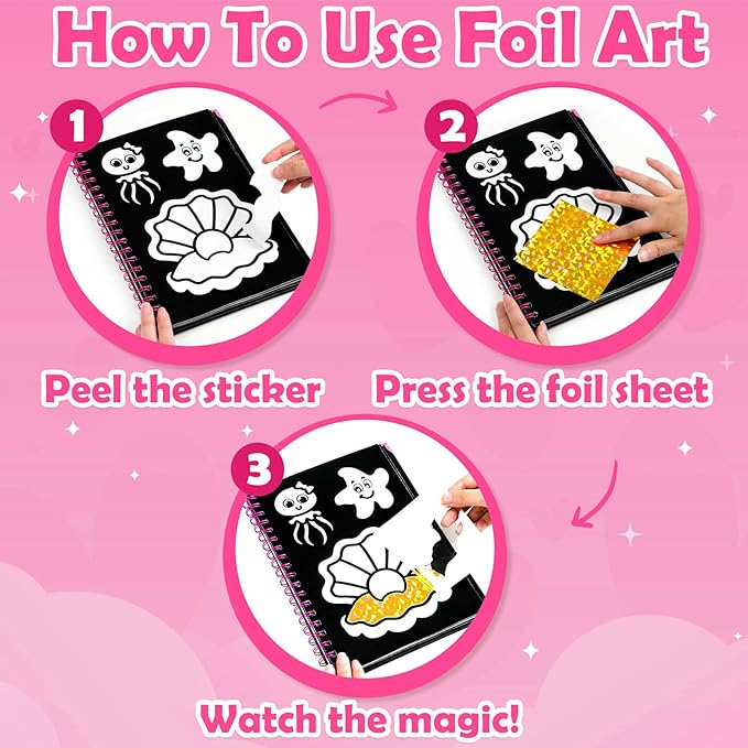 FUNNYB&G Foil Art Crafts for Kids Ages 4-8: Valentines Crafts for Kids 2026,Birthday Gift for Girls,Art and Crafts Supplies,Party Favors,Creative Toys for Girls Boys 4 5 6 7 8 9 Years Old(Mermaids)