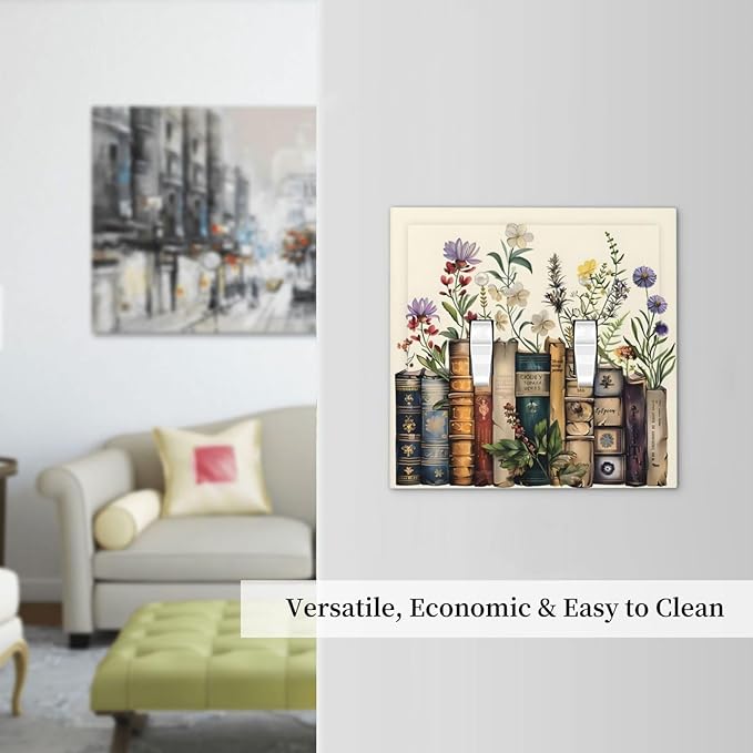 Plant Floral Books Colorful Flower Decorative Switch Plates 2 Gang Double Toggle Outlet Light Switch Cover Wall Plate Electrical Faceplate for Kids Room Bedroom Decor