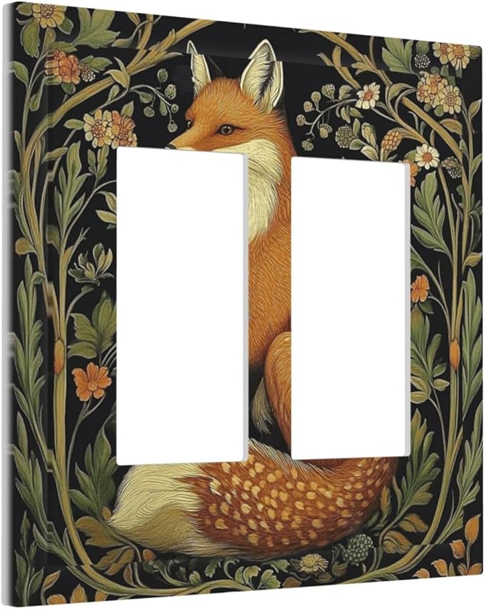 Fox Morris Plants Flowers Vine Colorful Floral Decorative Outlet Covers 2 Gang Double Gfci Rocker Electrical Wall Panels Light Switch Cover Plate For Bed Room Living Room Decor