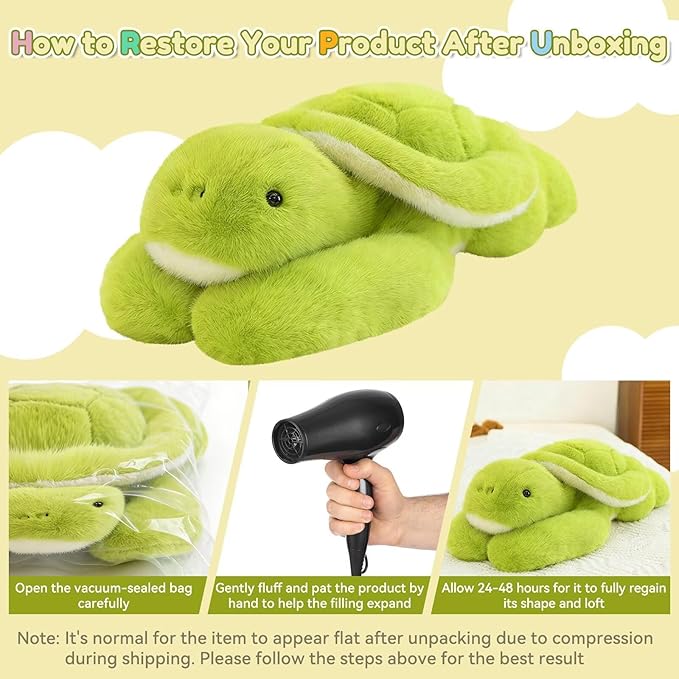 QUIRAI Weighted Stuffed Animals Turtle Plush, 24" | 3.3 lb Turtle Stuffed Animal, Pillowfort Weighted Plush Animals & Cute Plushies Gifts for Kids Adults