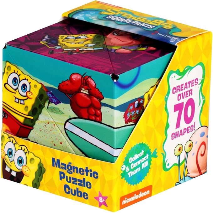 SHASHIBO Spongebob Squarepants Shape Shifting Box - STEM Magnetic Fidget Cube that Transforms Into Over 100 Shapes, Download Fun in Motion Toys Mobile App (Beach Buddies)