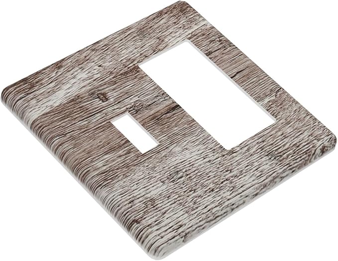 Light Switch Cover Plate Rustic Dark Grey Wood Plank Vintage Texture 2 Gang Toggle Rocker Combo Wall Plates Decorative Switch Plates and Outlet Covers Socket Cover for Farmhouse Home Decor