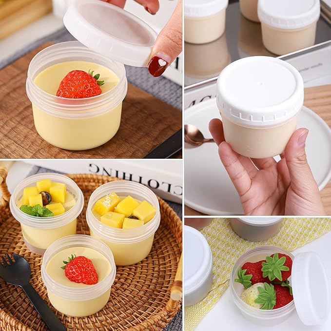 24 Pack 5 oz(160 ml) Food Storage Jars with Screw Lids, Reusable Small Refrigerated Jars, Small Plastic Freezer Storage Food Containers for Cake Jam Ice Cream Sauce