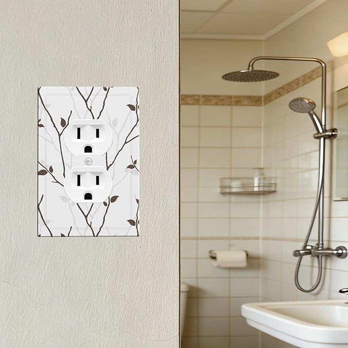 Silhouette Branches Duplex Wall Plate - 1-Gang Standard US Size Minimalist Twig & Leaf Outlet Covers, Rustic Botanical Woodland for Farmhouse Home Decor