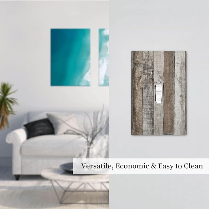 Natural Grey Wood Vintage Faux Wood Grain Decorative Light Switch Cover 1 Gang Single Toggle Device Electrical Faceplate Switchplates Decorator Outlet Wall Plate for Farmhouse Home Decor