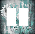 Decorative Outlet Covers Teal Daisy Floral Vintage Wood Plank 2 Gang Double Gfci Rocker Electrical Wall Panels Light Switch Cover Plate For Farmhouse Cabin Decor