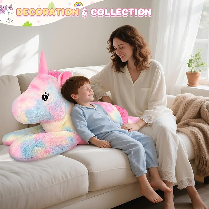 SuzziPals 43 inch Giant Unicorn Stuffed Animal, Lifelike Giant Plush Unicorn Toys for Stress Relief & Companion, Soft Big Stuffed Animals, Rainbow Unicorns Big Plushies Gifts for Kids Adults