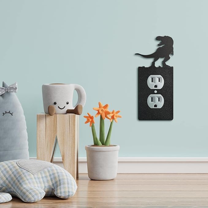 Peryiter 4 Pcs Dinosaur Light Switch Cover Wall Plate Outlet Single Toggle Light Switch Plates Cover for Home Kitchen Bedroom Decor