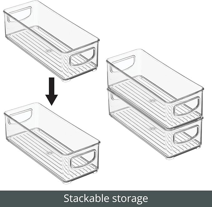 mDesign Small Plastic Nursery Storage Container Bins with Handles for Organization in Cabinet, Closet or Cubby Shelves - Organizer for Baby Food, Bibs, Formula - Ligne Collection - 2 Pack - Clear