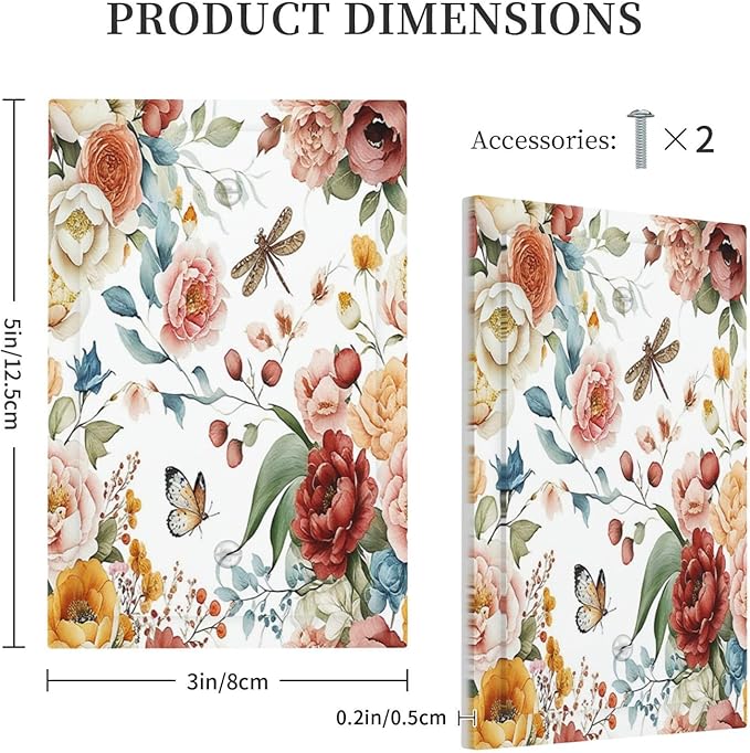 Rustic Style Colorful Peony Butterfly Dragonfly Light Switch Cover Plate 1 Gang Electrical Wall Plates Faceplate Decorative Switch Plate No Device Blank for Bedroom Living Room Decor