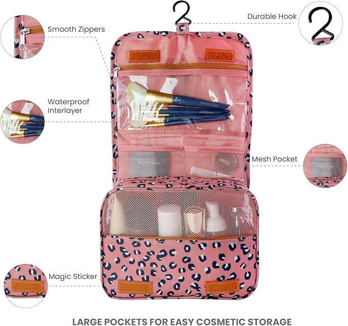 Lcsmaokin Large Capacity Toiletry Bag Travel Bag with Hanging Hook for Men and Women Waterproof Travel Cosmetic Bag Bathroom Storage Bag for Brushes Set,Full-Sized Shampoo,Accessories-Blue Flower
