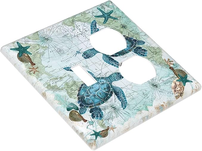 Wallplates Nautical Green Sea Turtles Beach Blue Ocean 1 Toggle 1 Duplex Switch Plate Electrical Gfci Faceplate Decorative Light Switch Covers For Bathroom Kids Room Decor