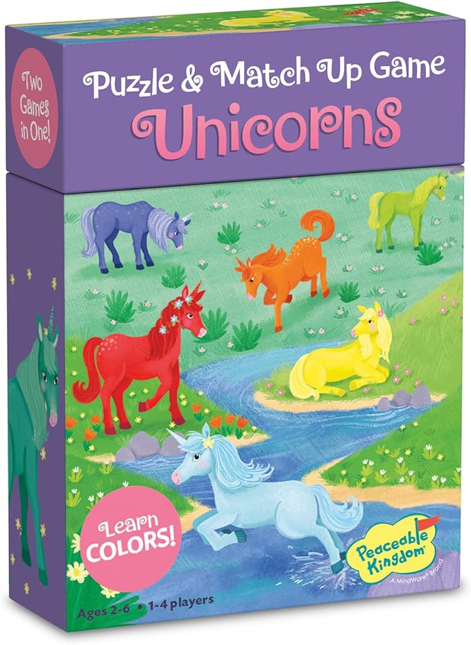 Peaceable Kingdom Unicorn Puzzle and Match Up Game