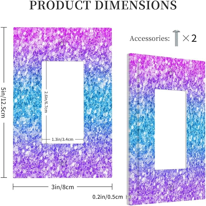 Outlet Covers Fantasy Colorful Glitter Blue Purple Gradient 1 Gang Single Rocker Light Switch Cover Plate Decorative GFCI Wallplates Socket Cover Electrical Switch Plate Covers for Kids Room Home