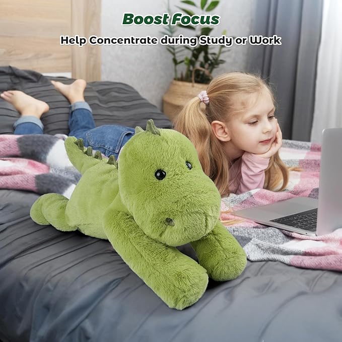 Bobbie & Laxi 16" & 4.5lbs Dinosaur Stuffed Animal, Sitting & Laying Weighted Stuffed Animals, Cuddly & Soft Weighted Dinosaur Plush for Adults & Kids, Dinosaur Gifts for Christmas & Valentine’s Day