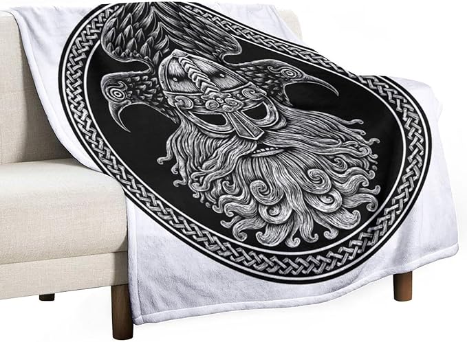 50 x 60 Inches Flannel Throw Blanket Viking Warrior Norse God Odin with Crows Birthday Present for Men Women Winter Holiday Soft Blankets for Bedding Sofa