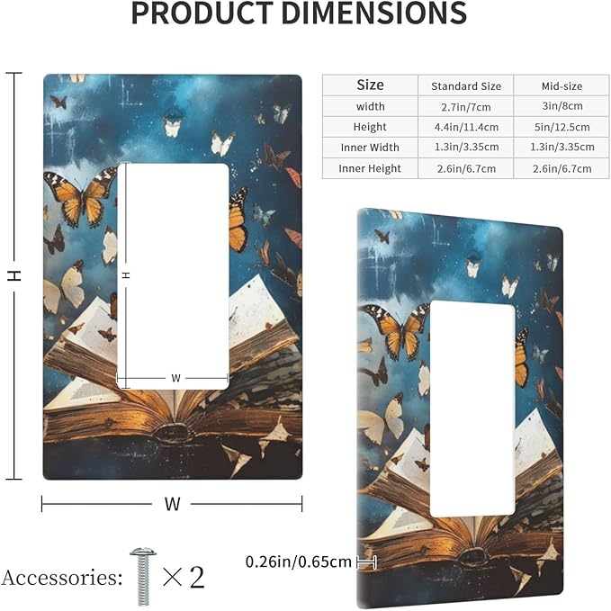 Decorative Art Light Switch Covers Butterflies from the Book 1 Gang Rocker Outlet Wall Plate Switchplate Electrical Faceplate for Home Decor