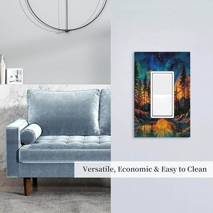 Light Switch Cover Plate Vintage Forest Sun Boho Mountain Starry Sky 1 Gang Outlet Covers Single Rocker Decorative Switch plates Electrical Wall Plates GFCI Receptacle for Bathroom Bedroom