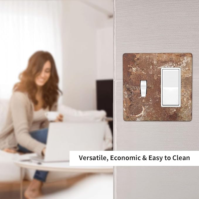 Outlet Covers Shabby Old Aged Rusty Antique Brass Metal 1 Toggle 1 Rocker Combination Decorative Wall Plate Electrical Switch Plates Light Switch Cover Plate For Farmhouse Cabin Decor