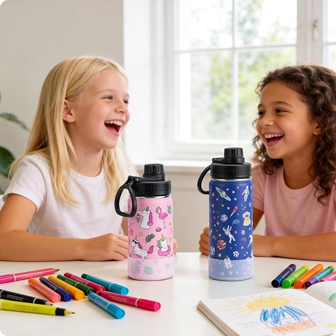 12 oz Water Bottle Stainless Steel Double Wall Vacuum Insulated Water Bottle for Girls, Reusable Metal Water Flask BPA Free - Flamingo Pink