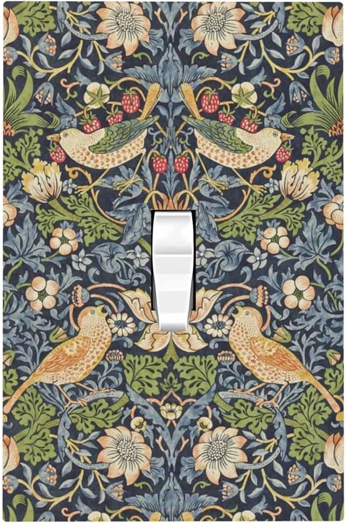 Decorative Light Switch Cover Morris Strawberry Thrush Birds Colorful Plants 1 Gang Single Toggle Device Electrical Faceplate Switchplates Decorator Outlet Wall Plate For Bed Room Decor