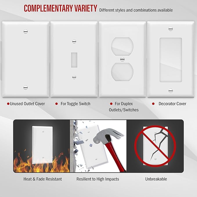 ENERLITES Blank Device Wall Plate, Gloss Finish, Mid-Size 1-Gang 4.88" x 3.11", Unbreakable Polycarbonate Thermoplastic, UL Listed, 8801M-W, White (Pack of 2)