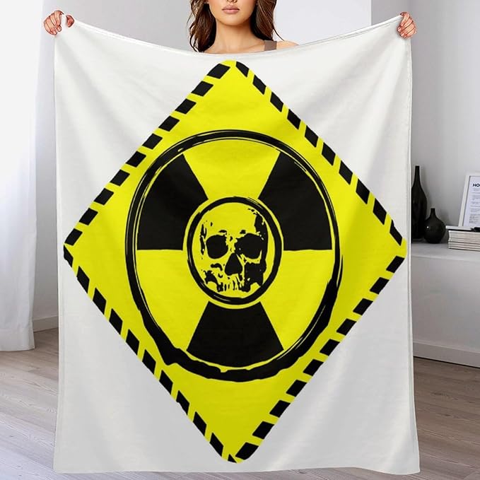 60 x 80 Inches Flannel Throw Blanket Rhombic Yellow Logo Radiation to SkullBirthday Present for Men Women Winter Holiday Soft Blankets for Bedding Sofa