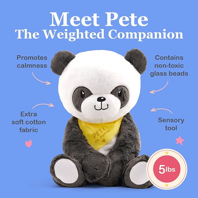 Lilly's Love Weighted Stuffed Animals for Adults & Kids — 5lb Calming Panda Plush for Anxiety, ADHD & Sensory | Machine Washable Weighted Stuffed Animal w/Removable Insert | Pete The Panda