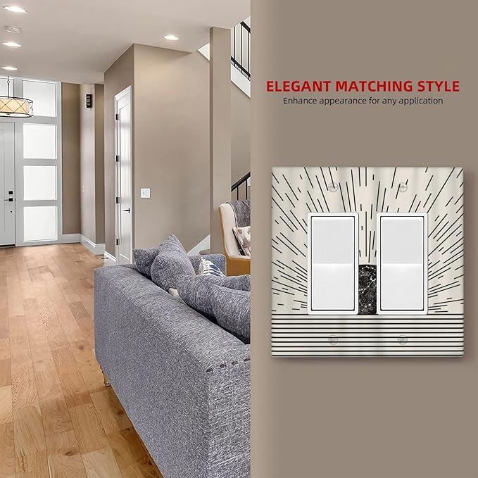 Mid Century Boho Sun Abstract Black Sunrise Horizon 2 Gang Rocker Decora Light Switch Covers Dual Outlet Covers Wall Plate Decorative Switchplate Electrical Faceplate GFCI for Bathroom Bedroom