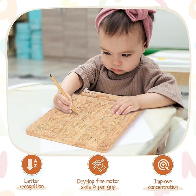 Asweets Montessori Wooden Alphabet Tracing Board, Wood Letter Practicing Board,Double-Sided Boards for Toddlers and Preschool Gifts for Kids(1 Piece) (Pack of 2)