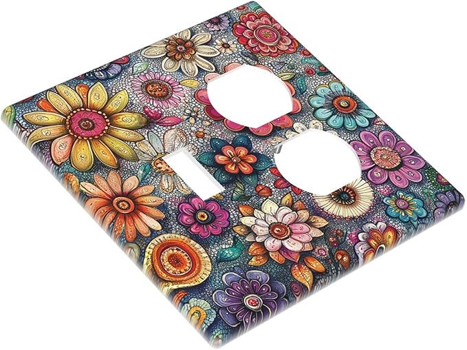 Wallplates Colorful Rainbow Pointillisme Flower 1 Toggle 1 Duplex Switch Plate Electrical Gfci Faceplate Decorative Light Switch Covers For Bed Room Home Decor