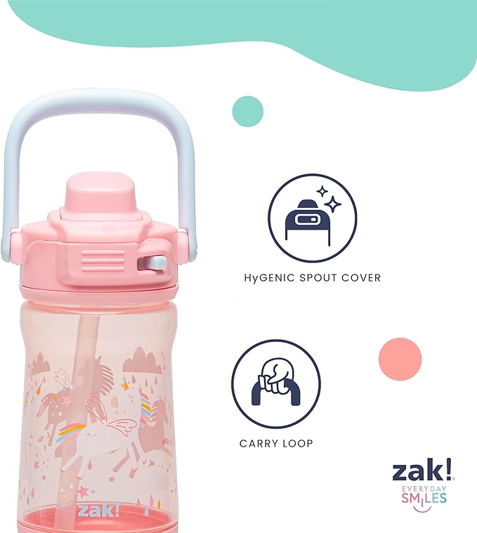 Zak Designs Disney Beacon Kid Water Bottle for Travel or At Home, 12oz Plastic is Durable and Leak-Proof with Liquid Lock Spout, Cover, Carry Handle, Protective Base (Mickey Mouse & Minnie Mouse)